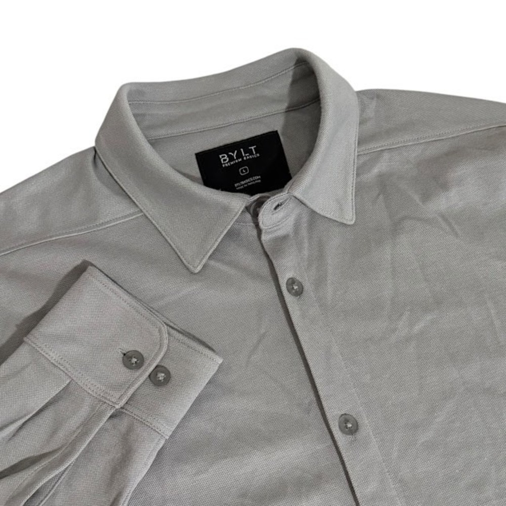 BYLT Basics Bayside Oxford Gray Pique Long Sleeve Button Up Shirt Mens‎ L